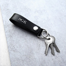 Load image into Gallery viewer, Handmade Personalised Black Leather Loop Keyring - PARKER&amp;CO