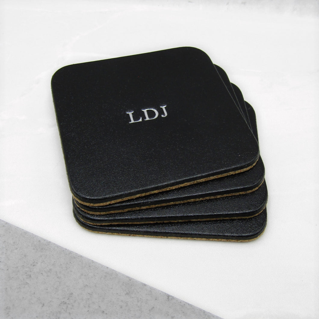 Handmade Personalised Initial Leather & Cork Square Coasters - PARKER&CO