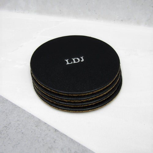 Handmade Personalised Initial Leather & Cork Round Coaster - PARKER&CO