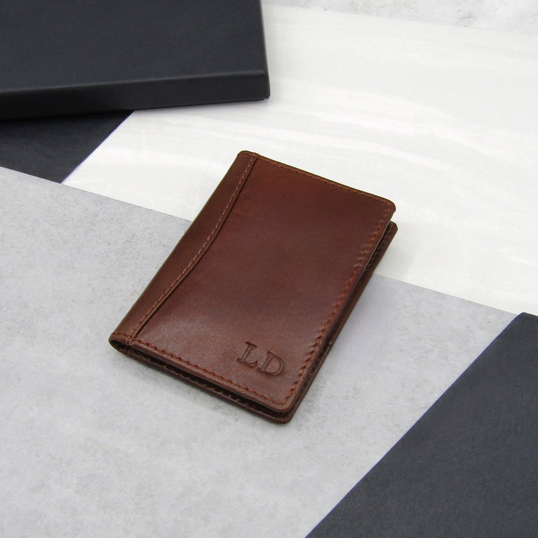 Personalised RFID Brown Leather Travel Card Holder - PARKER&CO