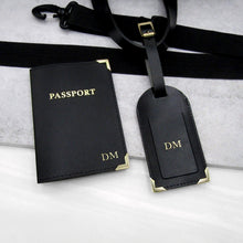 Load image into Gallery viewer, Handmade Personalised Metallic Edge Leather Luggage Tag &amp; Passport Holder Set - PARKER&amp;CO
