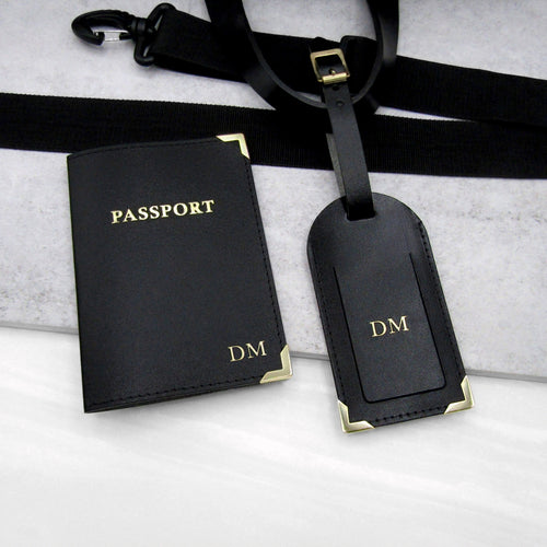 Handmade Personalised Metallic Edge Leather Luggage Tag & Passport Holder Set - PARKER&CO