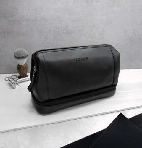 Personalised Special Date Men's Leather Wash Bag - PARKER&CO
