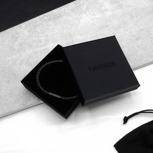 Men's Thick Woven Leather Black Clasp Bracelet - PARKER&CO