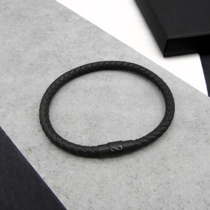 Men's Slim Leather Infinity Black Clasp Bracelet