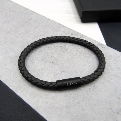 Men's Personalised Woven Leather Black Clasp Bracelet - PARKER&CO