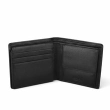 Load image into Gallery viewer, Personalised Men’s RFID Black Leather Bifold Wallet with Flip-Up ID Window