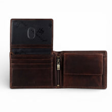 Load image into Gallery viewer, Personalised Men’s RFID Rustic Brown Leather Trifold Wallet