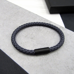 Men's Thick Woven Leather Black Clasp Bracelet - PARKER&CO