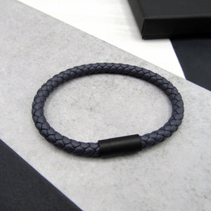 Men's Personalised Woven Leather Black Clasp Bracelet - PARKER&CO
