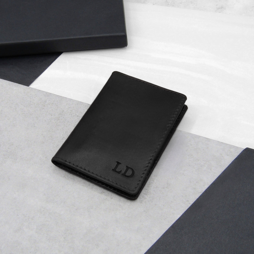 Personalised RFID Black Leather Travel Pass & Credit Card Holder