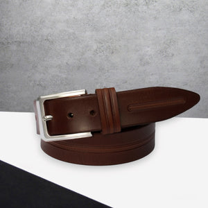 Men's Thick Full Grain Ribbed Leather Belt