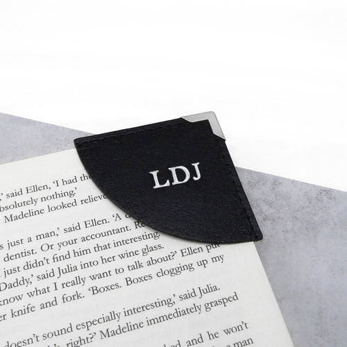 Handmade Metallic Edge Personalised Leather Curved Corner Bookmark