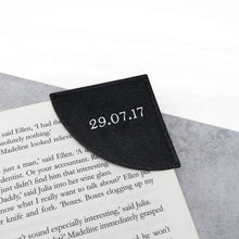 Load image into Gallery viewer, Handmade Metallic Edge Personalised Leather Curved Corner Bookmark