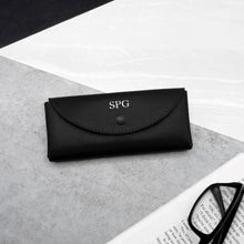 Load image into Gallery viewer, Handmade Personalised Medium Hard Black Leather Rounded Glasses Case