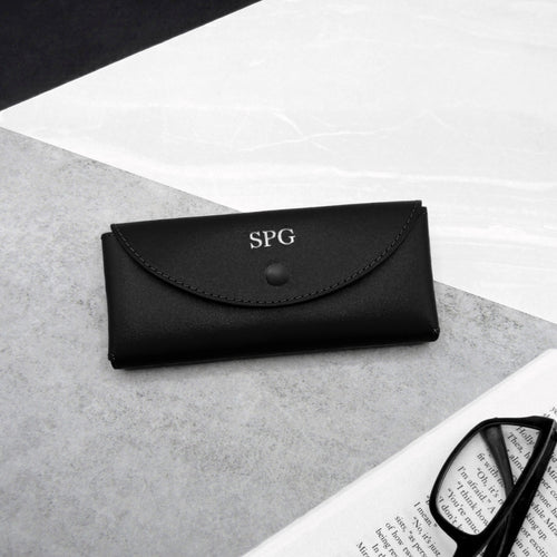 Handmade Personalised Medium Hard Black Leather Rounded Glasses Case