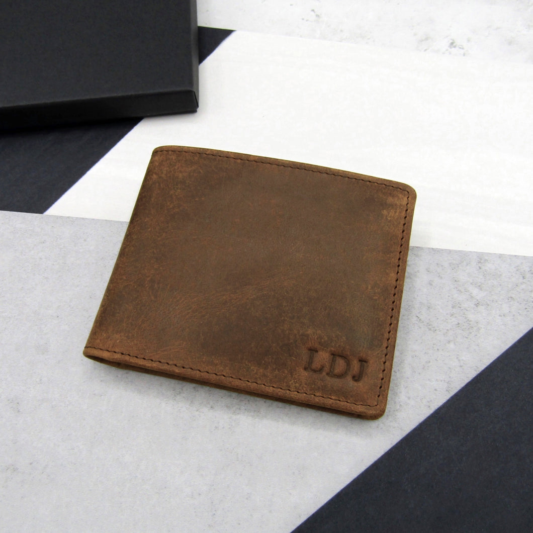 Personalised Rustic Brown Leather RFID Bifold Wallet