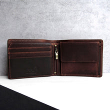 Load image into Gallery viewer, Personalised Rfid Rustic Brown Leather Trifold Wallet