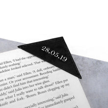 Load image into Gallery viewer, Handmade Metallic Edge Personalised Special Date Leather Corner Bookmark