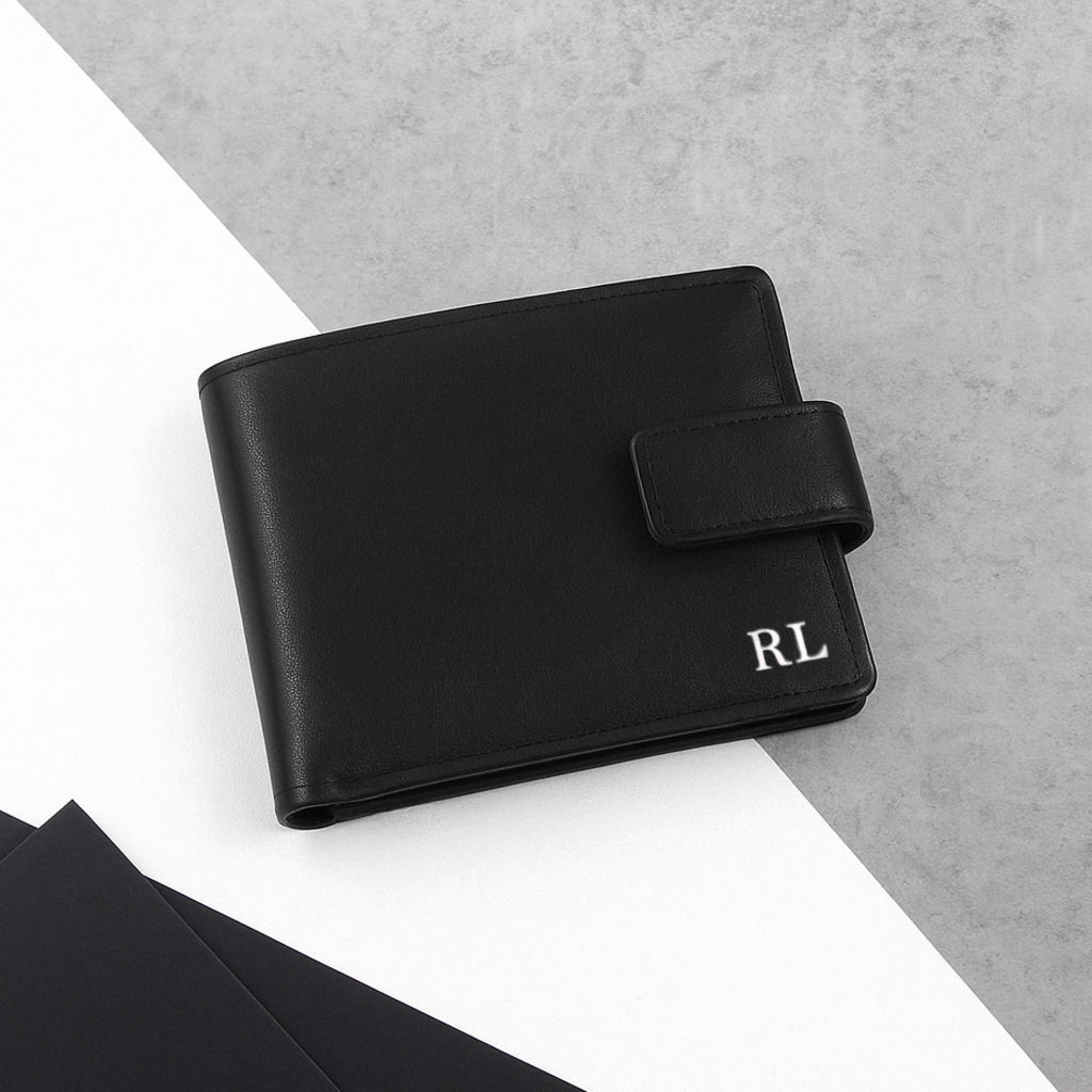 Personalised Men's RFID Black Leather Bifold Wallet