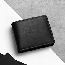 Load image into Gallery viewer, Men’s RFID Black Leather Bifold Wallet with Flip-Up ID Window