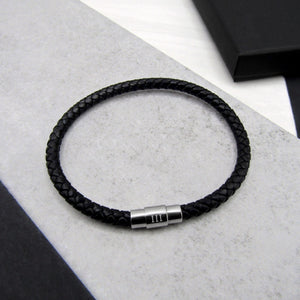 Men's Slim Leather Roman Numeral 3rd Wedding Anniversary Bracelet