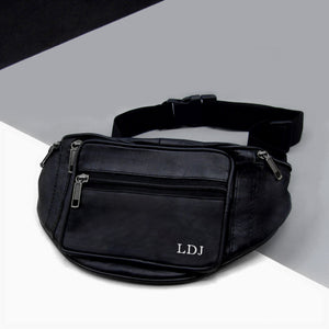 Personalised Special Date Black Leather RFID Bum Bag / Fanny Pack - PARKER&CO