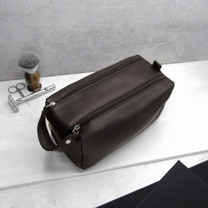 Men's Large Leather Travel Toiletry Wash Bag