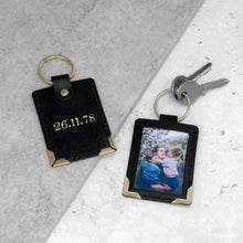 Load image into Gallery viewer, Handmade Personalised Special Date Leather Photo Keyring - PARKER&amp;CO