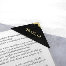 Load image into Gallery viewer, Handmade Metallic Edge Personalised Special Date Leather Corner Bookmark - PARKER&amp;CO