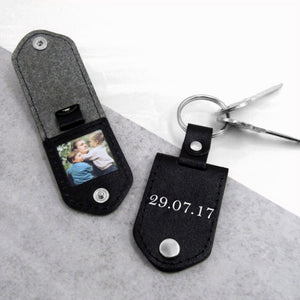 Handmade Personalised Special Date Leather Photo Keyring Case - PARKER&CO