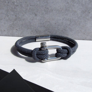 Personalised Men's Nautical Grey Double Strand Shackle & Rope Bracelet - PARKER&CO