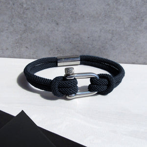 Personalised Men's Nautical Navy Double Strand Shackle & Rope Bracelet