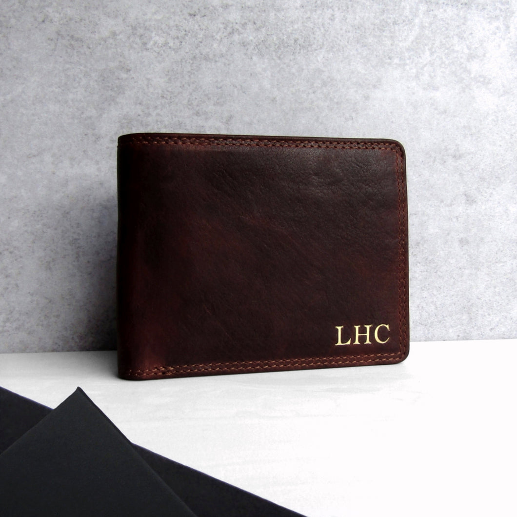 Personalised Rustic Brown Leather Trifold Wallet - PARKER&CO
