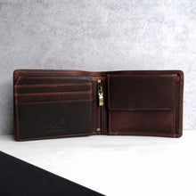 Load image into Gallery viewer, Personalised Rustic Brown Leather Trifold Wallet - PARKER&amp;CO