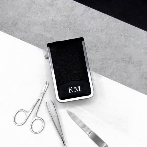 Personalised Black Leather Small Travel Manicure Set - PARKER&CO