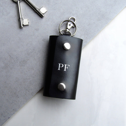 Handmade Personalised Black Leather Key Case or Key Wallet - PARKER&CO